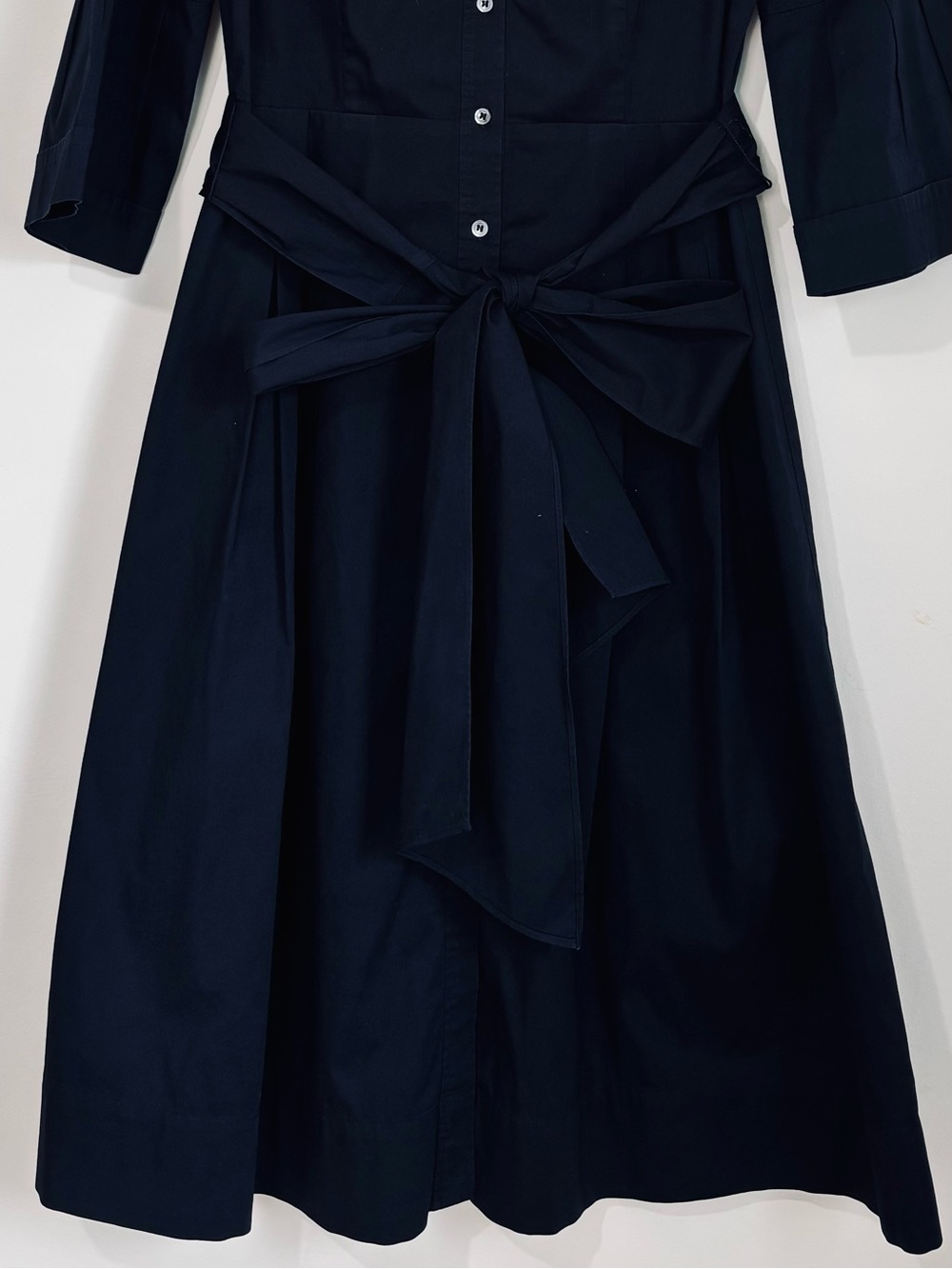 T Tahari Office black cotton button up 3/4 long sleeve belted A-line shirt dress - Picture 6 of 16